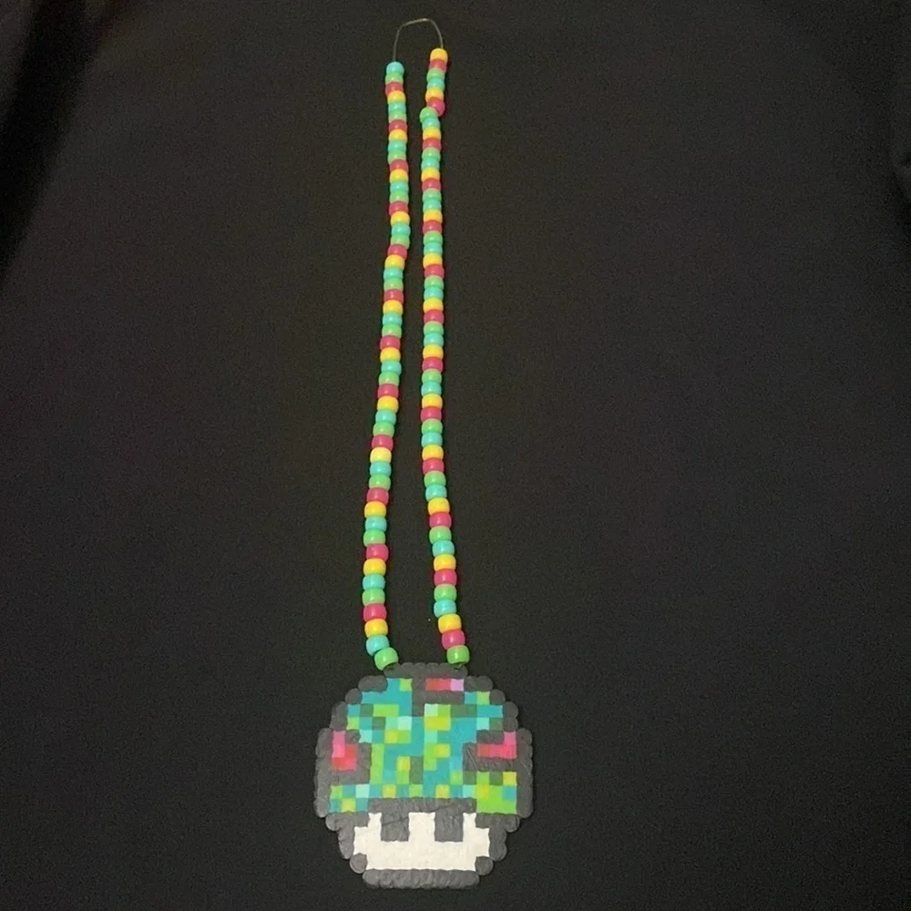 Rave Mushroom￼￼ Kandi Perler Necklace EDM EDC Fest Rave Dance bead necklace - Picture 4 of 4